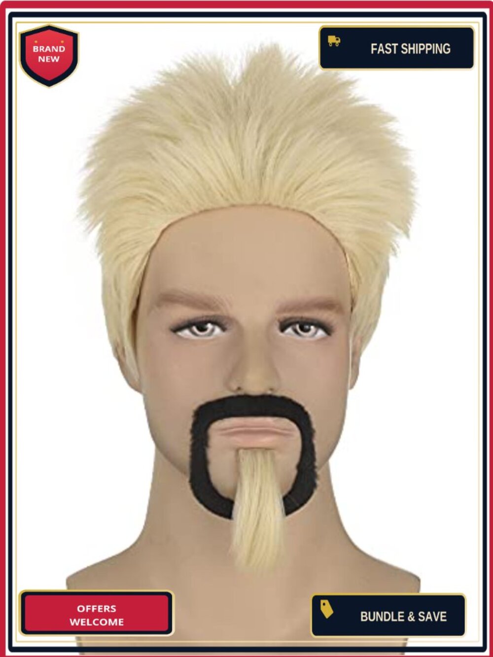 Synthetic Costume Wig with Beard and Goatee for Men